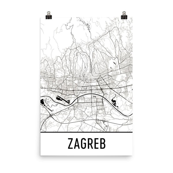 Zagreb Croatia Street Map Poster White