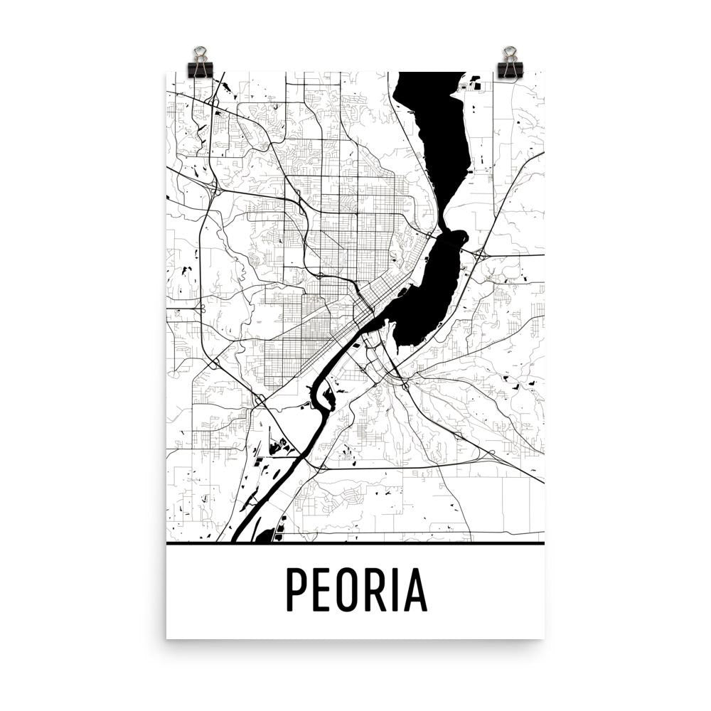 Peoria IL Street Map Poster White