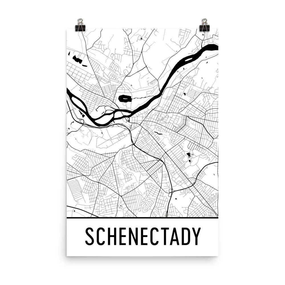 Schenectady NY Street Map Poster White