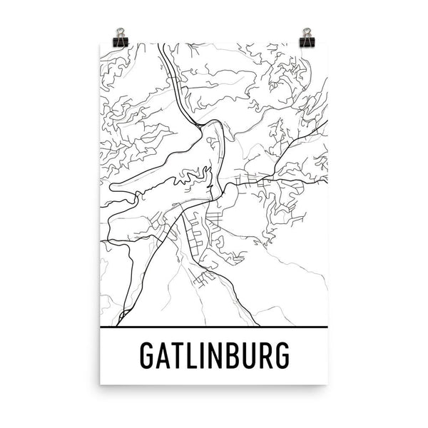Gatlinburg TN Street Map Poster White