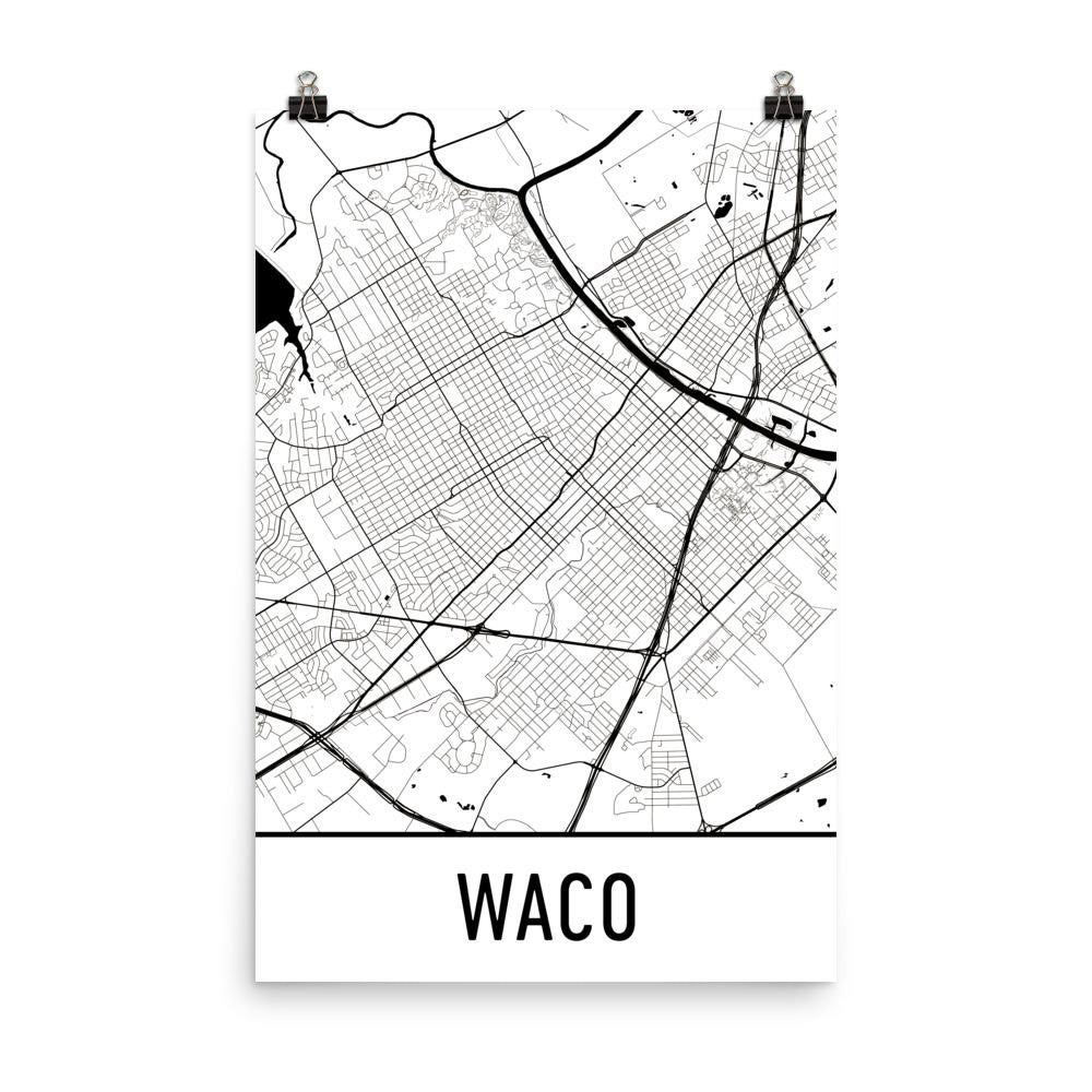 Waco TX Street Map Poster White
