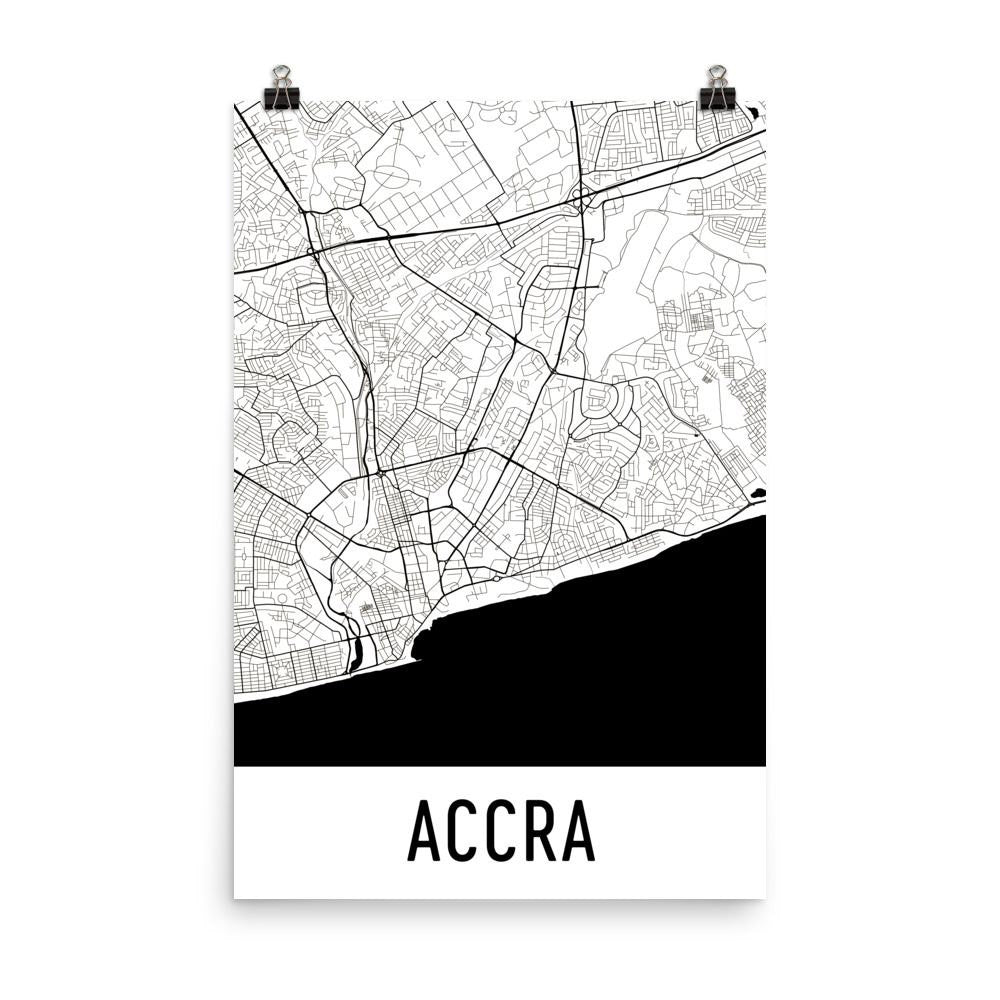 Accra Ghana Street Map Poster White
