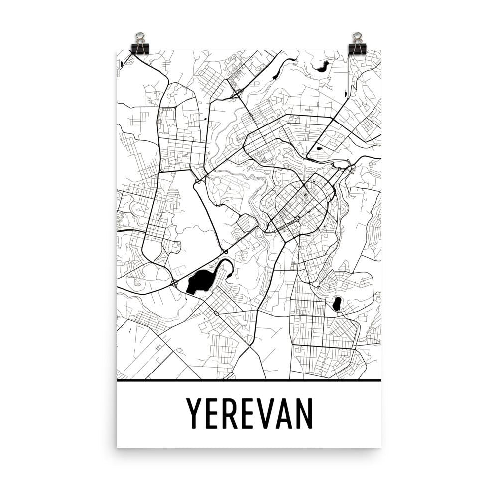 Yerevan Armenia Street Map Poster White