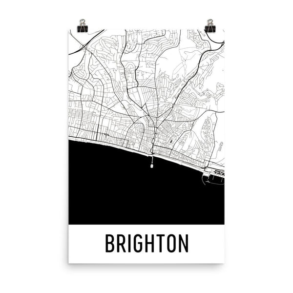 Brighton England Street Map Poster White