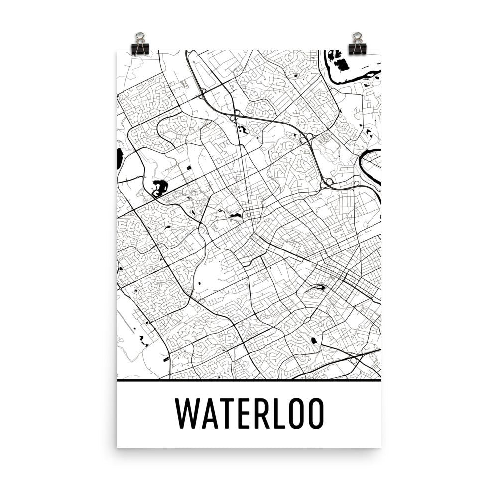 Waterloo ON Street Map Poster White