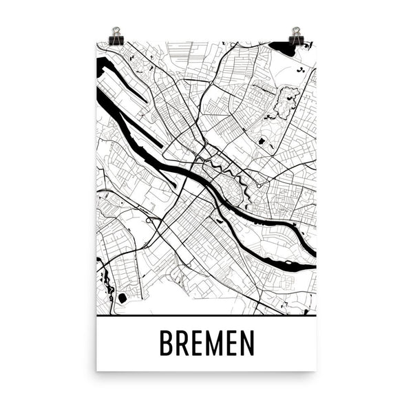 Bremen Germany Street Map Poster White