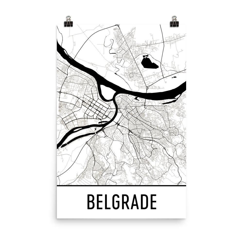 Belgrade Serbia Street Map Poster White