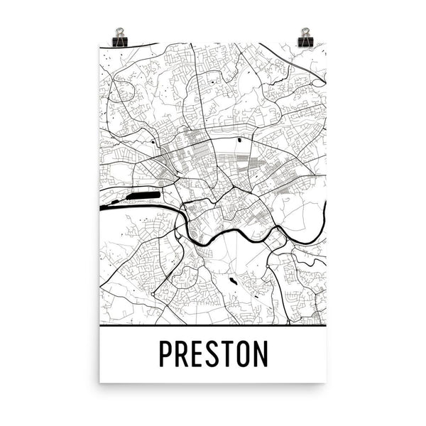 Preston England Street Map Poster White
