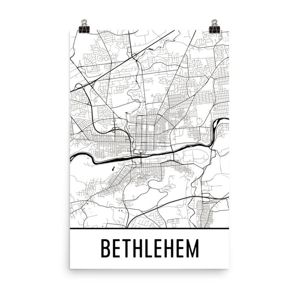 Bethlehem Street Map Poster White