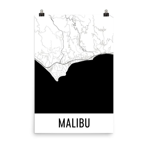 Malibu CA Street Map Poster White