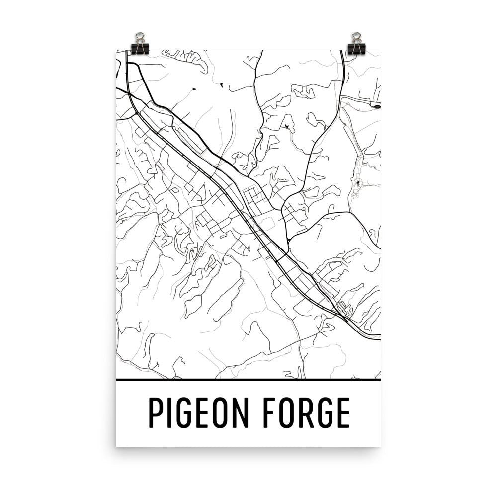 Pigeon Forge TN Street Map Poster White