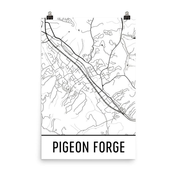 Pigeon Forge TN Street Map Poster White