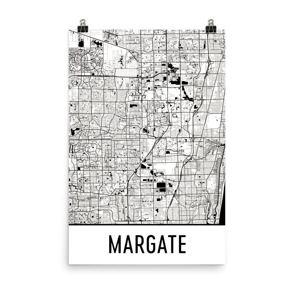 Margate Florida Street Map Poster White