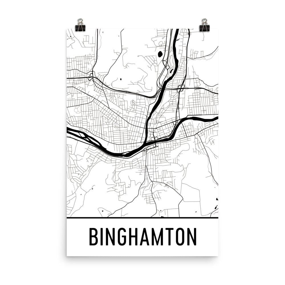 Binghamton NY Street Map Poster White