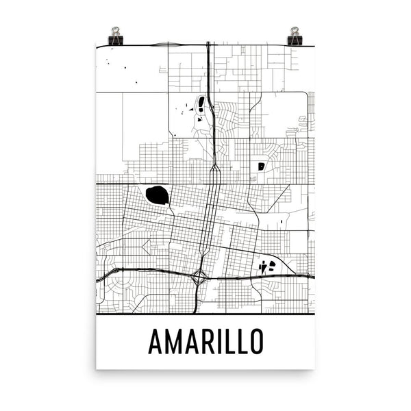 Amarillo TX Street Map Poster White