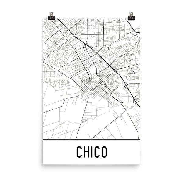 Chico CA Street Map Poster White
