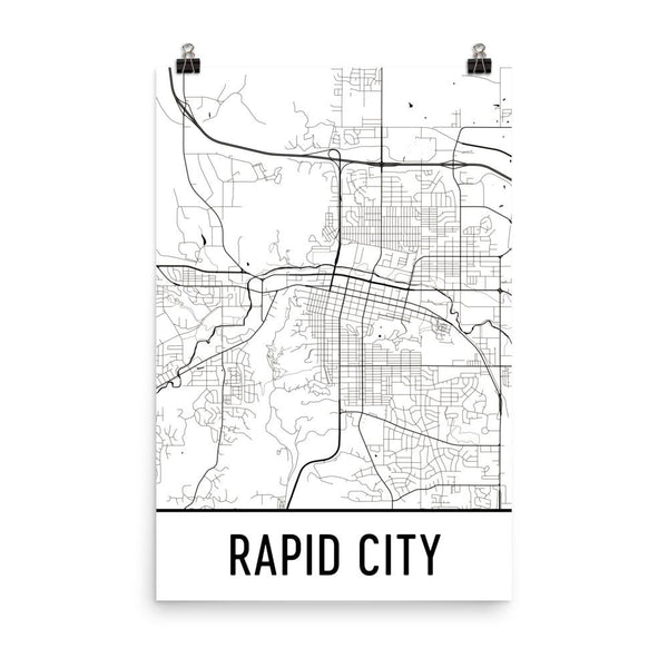 Rapid City SD Street Map Poster White
