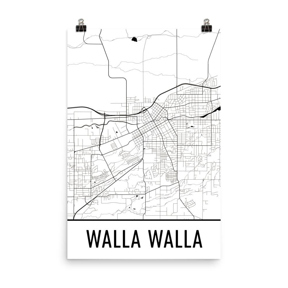 Walla Walla WA Street Map Poster White