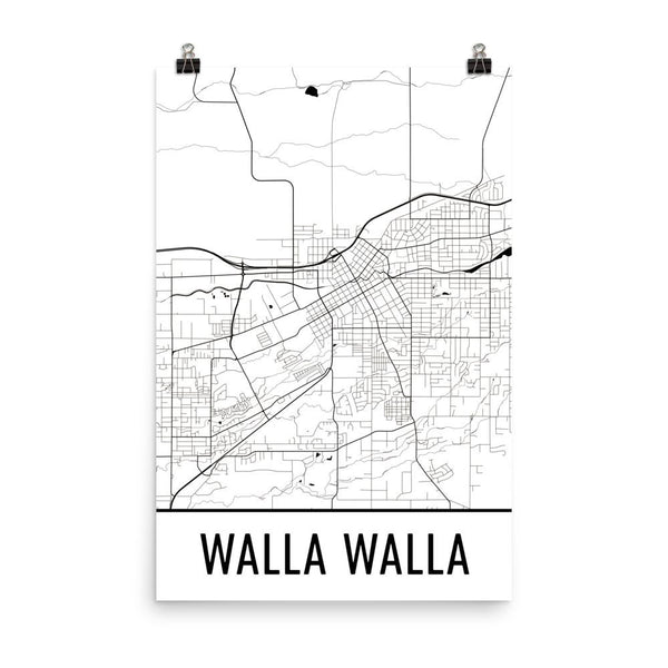 Walla Walla WA Street Map Poster White