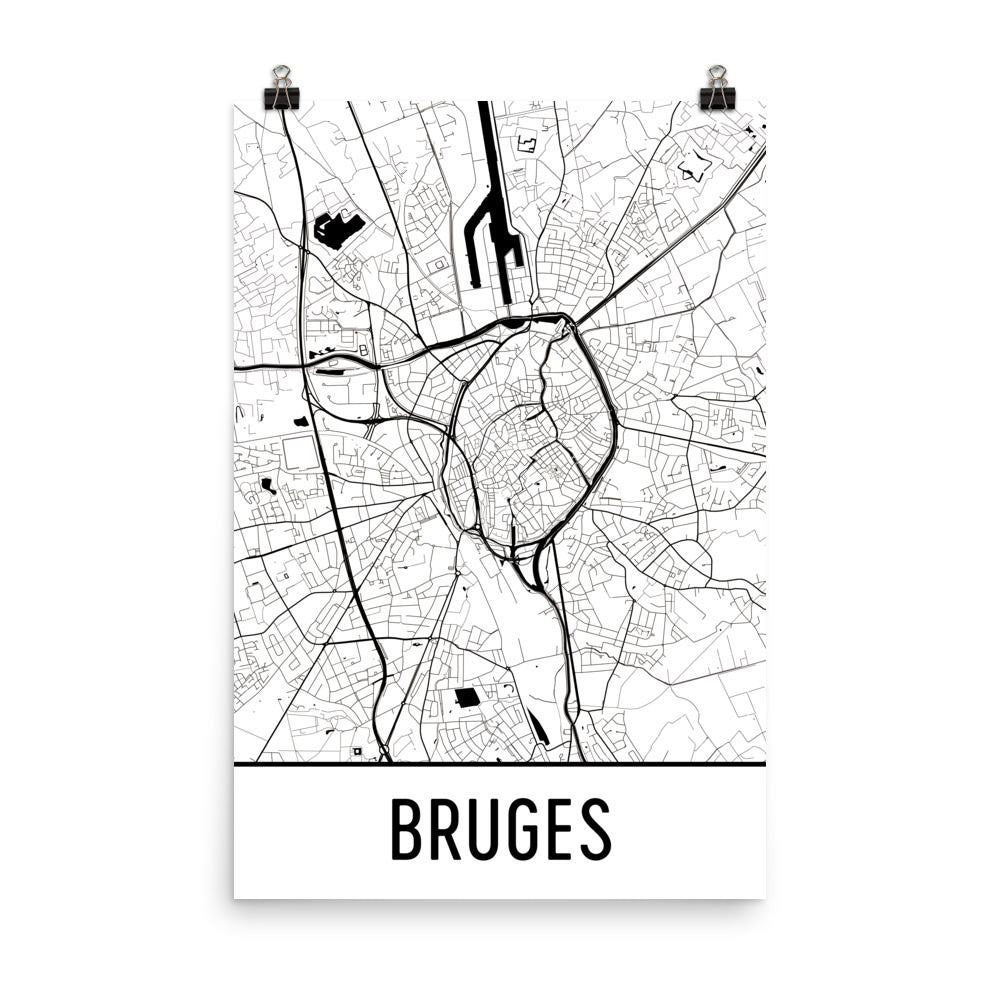 Bruges Belgium Street Map Poster White