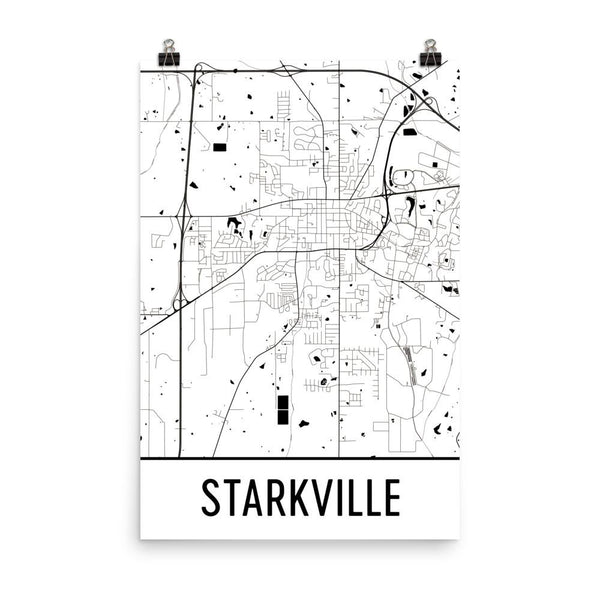 Starkville MS Street Map Poster White