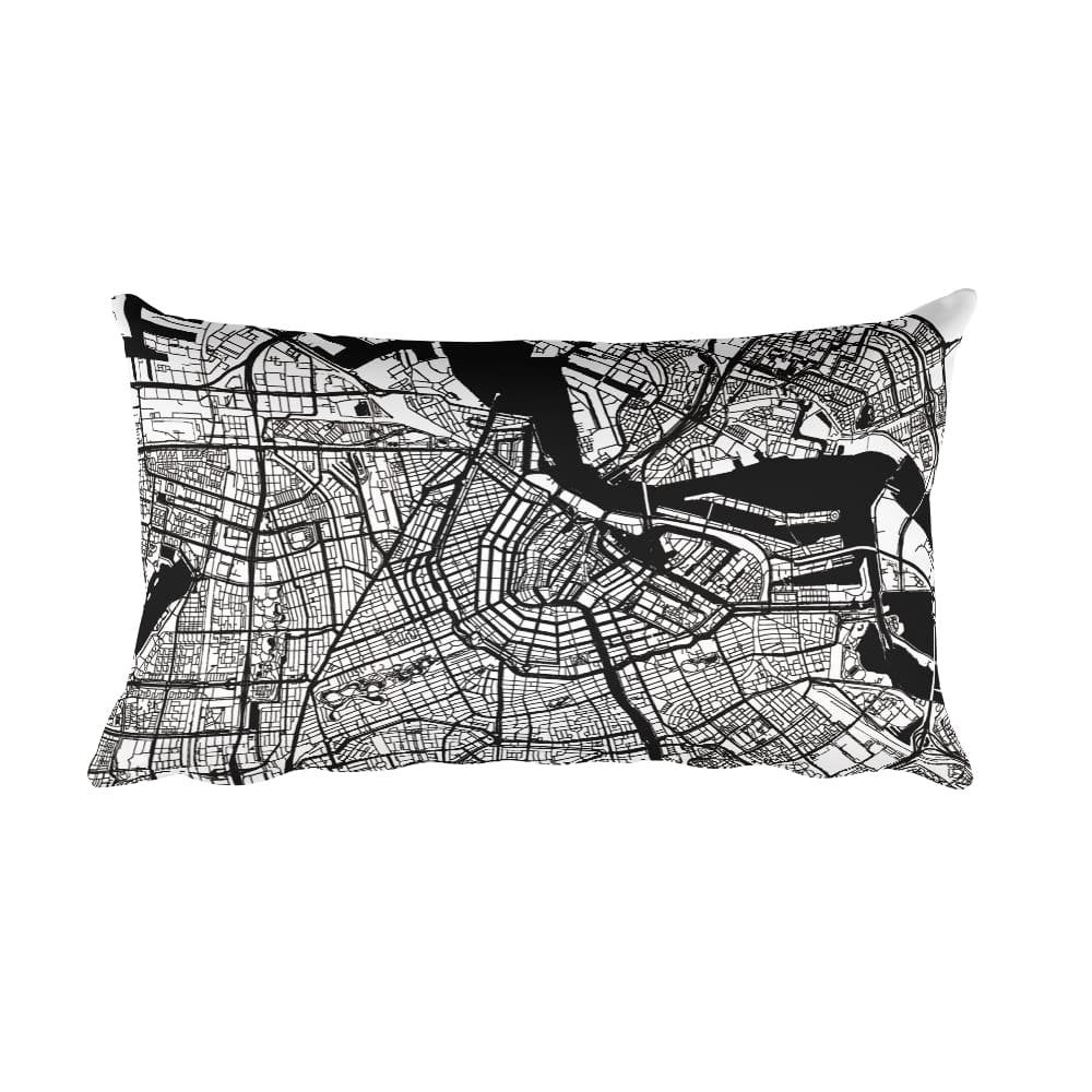 Amsterdam black and white throw pillow with city map print 12x20