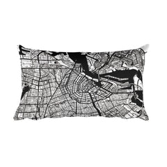 Amsterdam black and white throw pillow with city map print 12x20