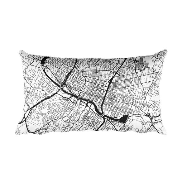Austin black and white throw pillow with city map print 12x20