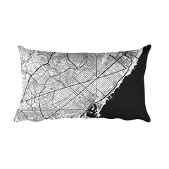 Barcelona black and white throw pillow with city map print 12x20