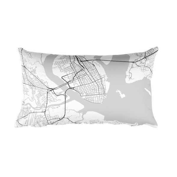 Charleston black and white throw pillow with city map print 12x20