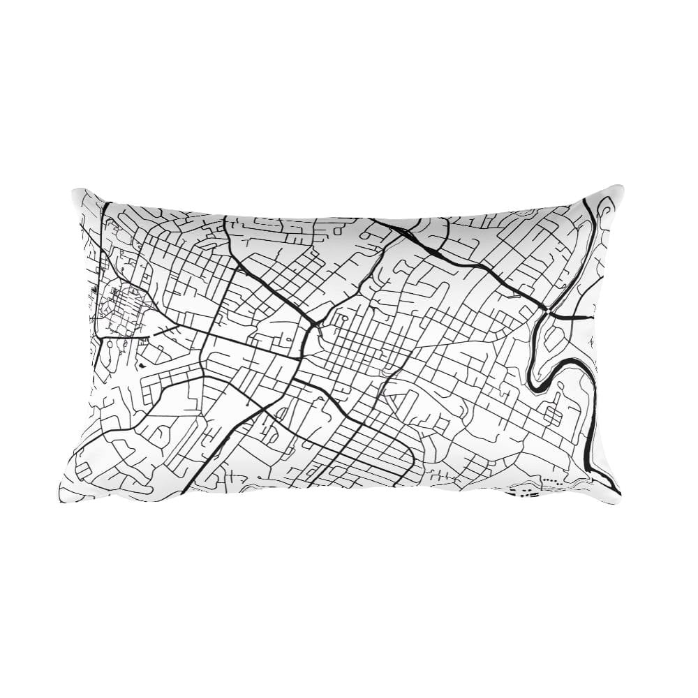 Charlottesville black and white throw pillow with city map print 12x20