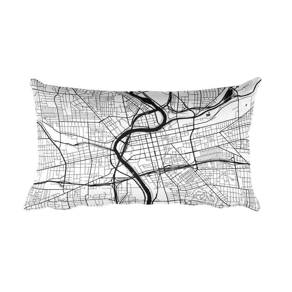Dayton black and white throw pillow with city map print 12x20