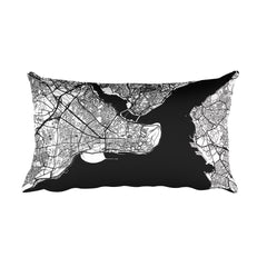Istanbul black and white throw pillow with city map print 12x20