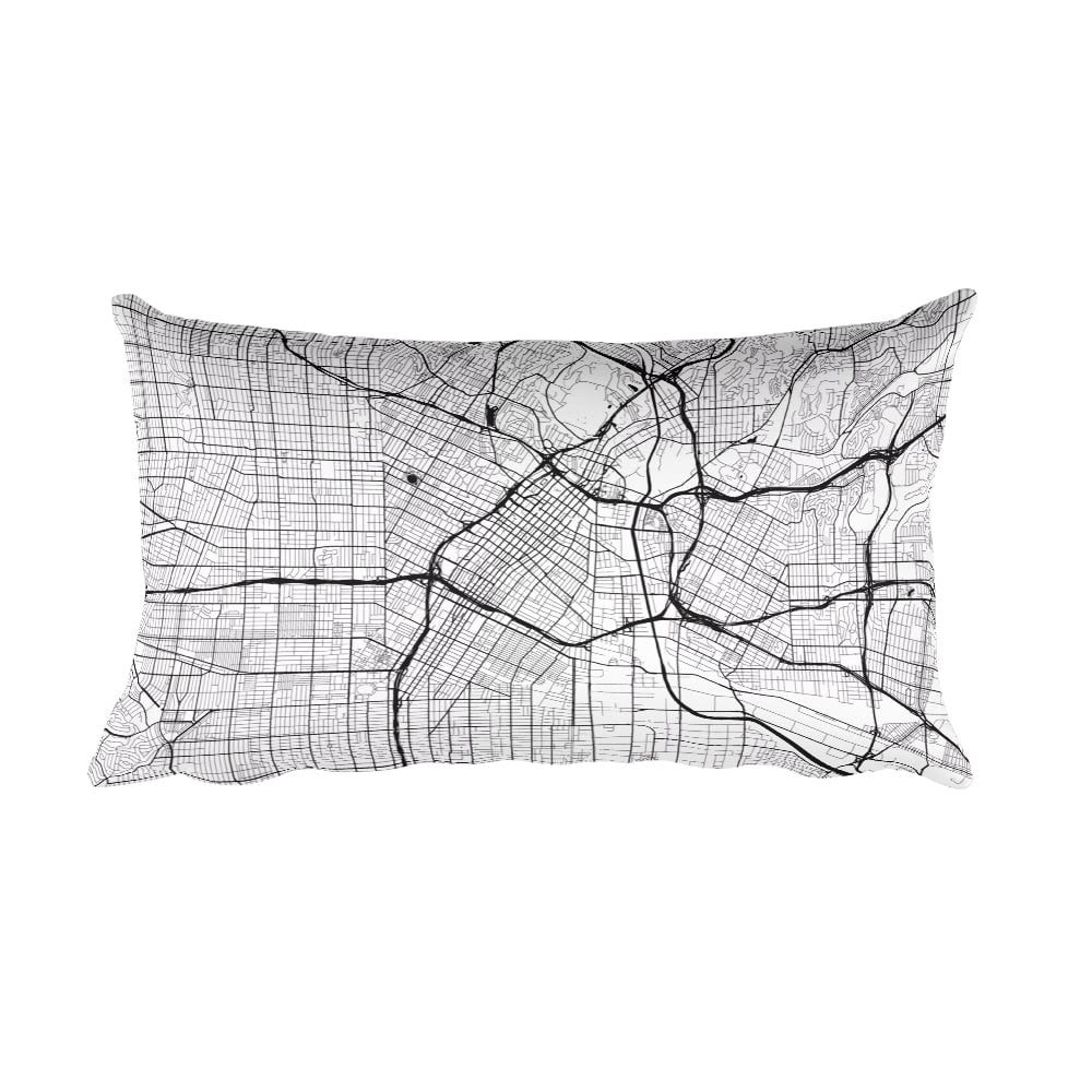 Los Angeles black and white throw pillow with city map print 12x20