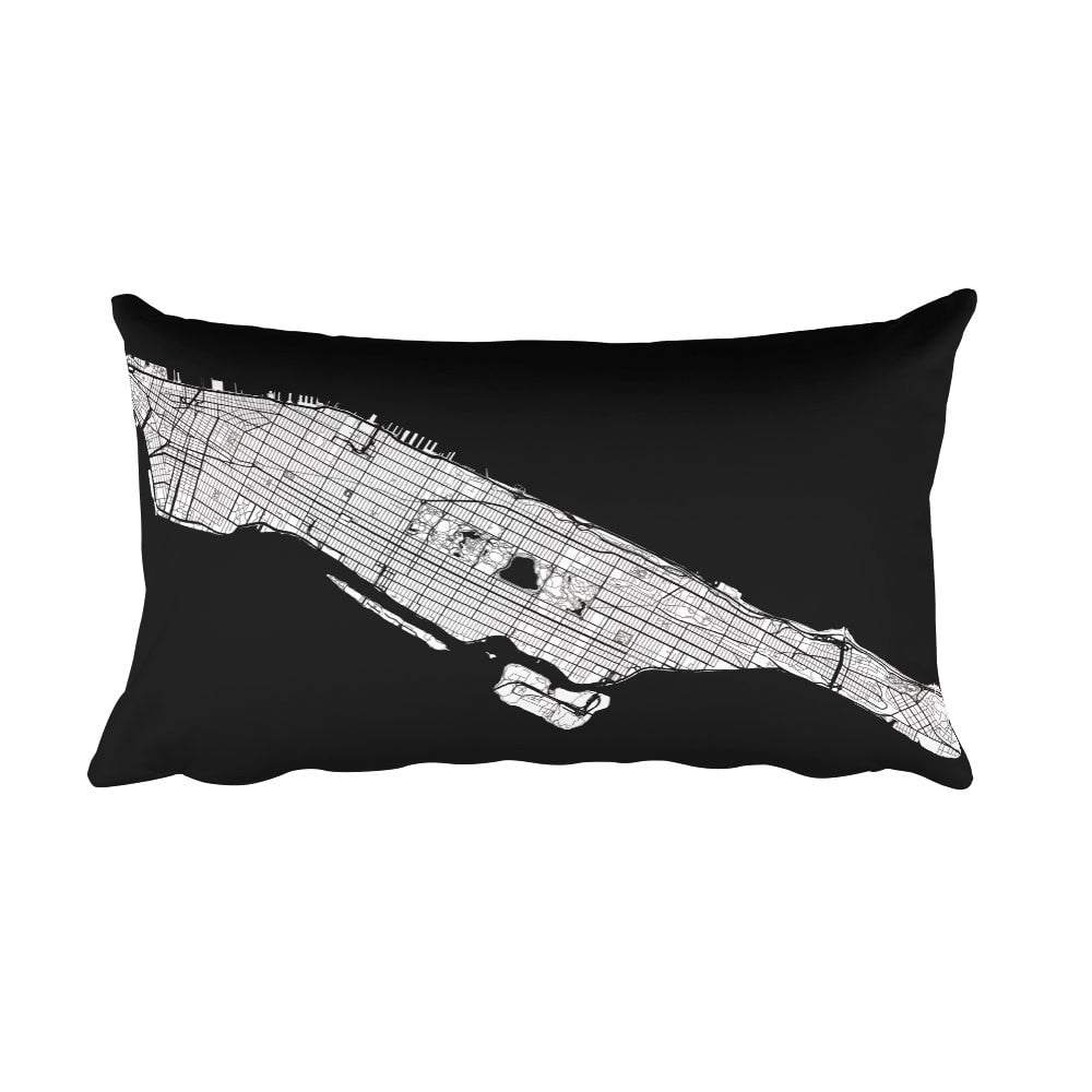 Manhattan black and white throw pillow with city map print 12x20