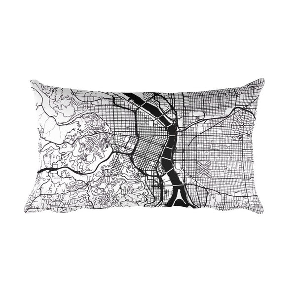 Portland OR black and white throw pillow with city map print 12x20