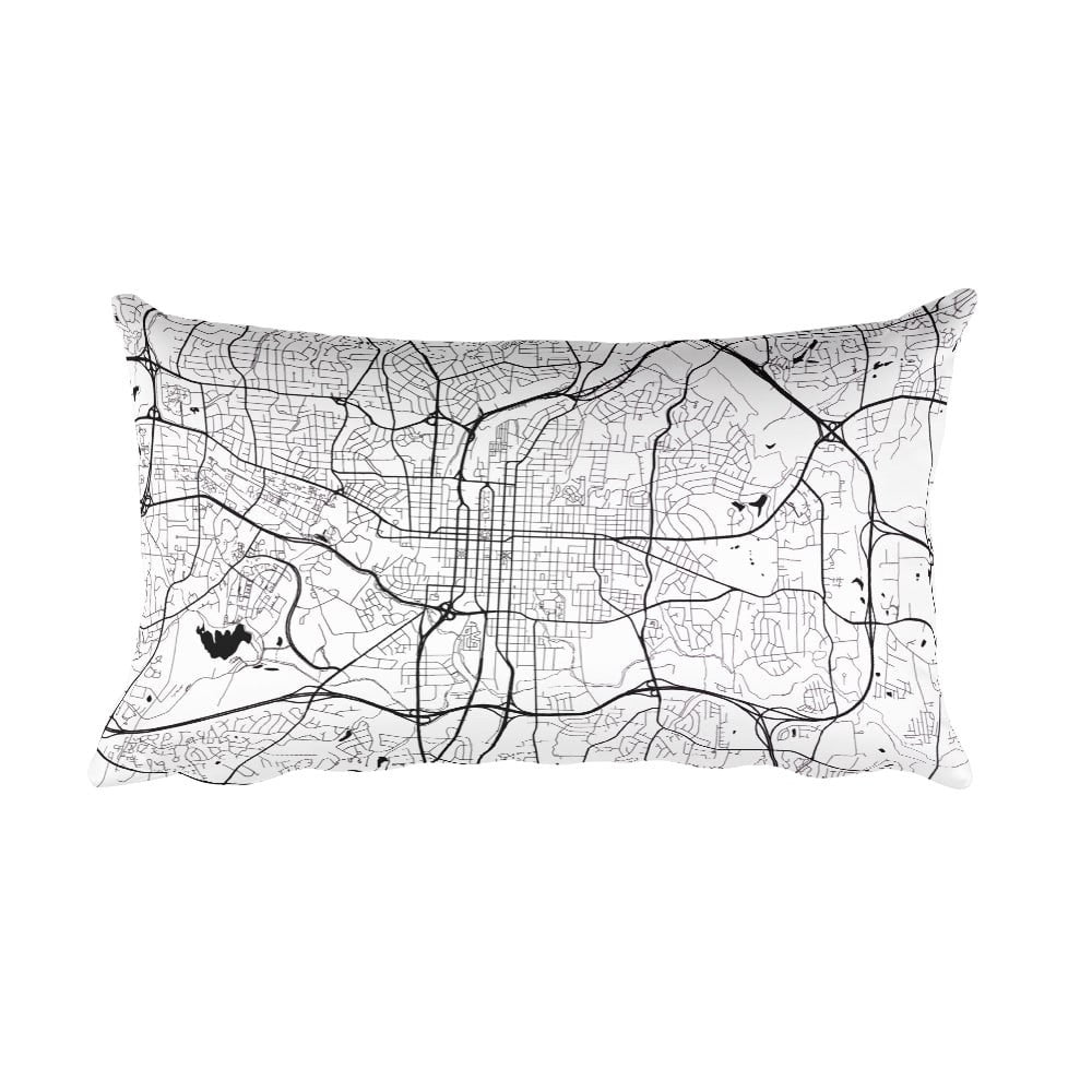 Raleigh black and white throw pillow with city map print 12x20