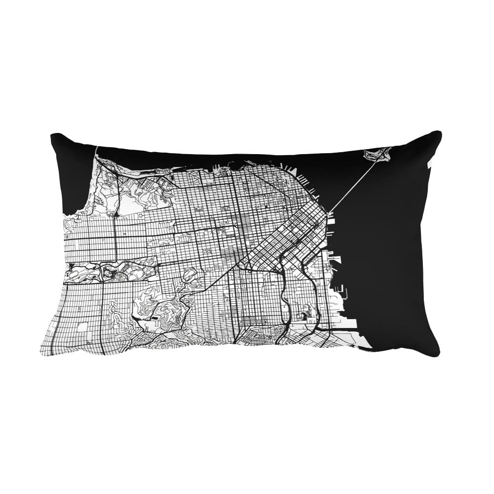 San Francisco black and white throw pillow with city map print 12x20
