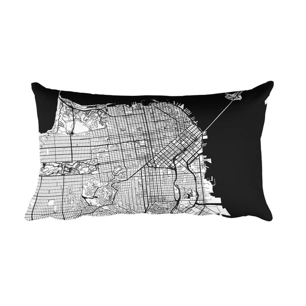 San Francisco black and white throw pillow with city map print 12x20