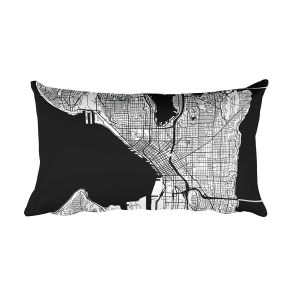 Seattle black and white throw pillow with city map print 12x20