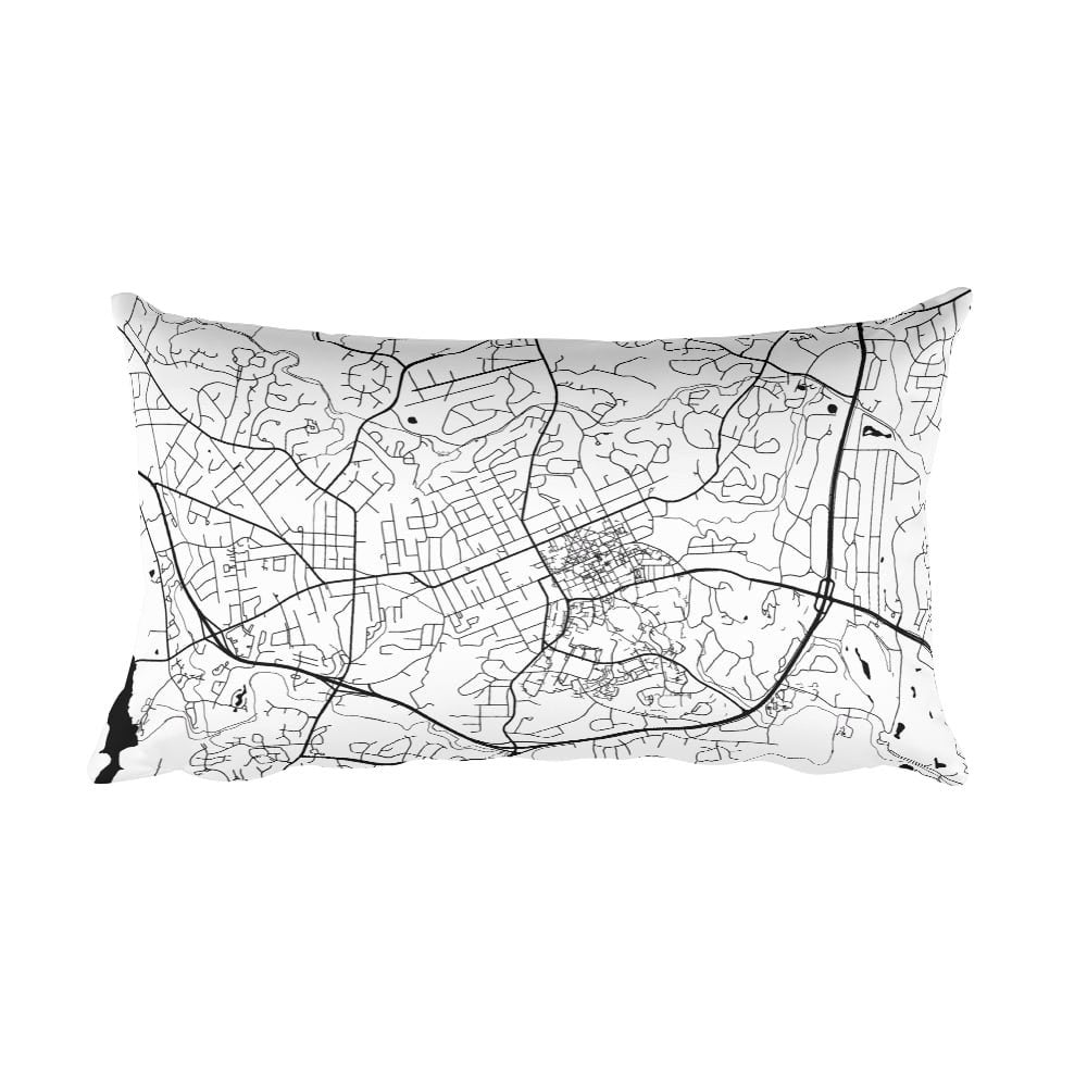 Chapel Hill black and white throw pillow with city map print 12x20