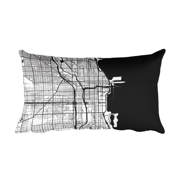 Chicago black and white throw pillow with city map print 12x20