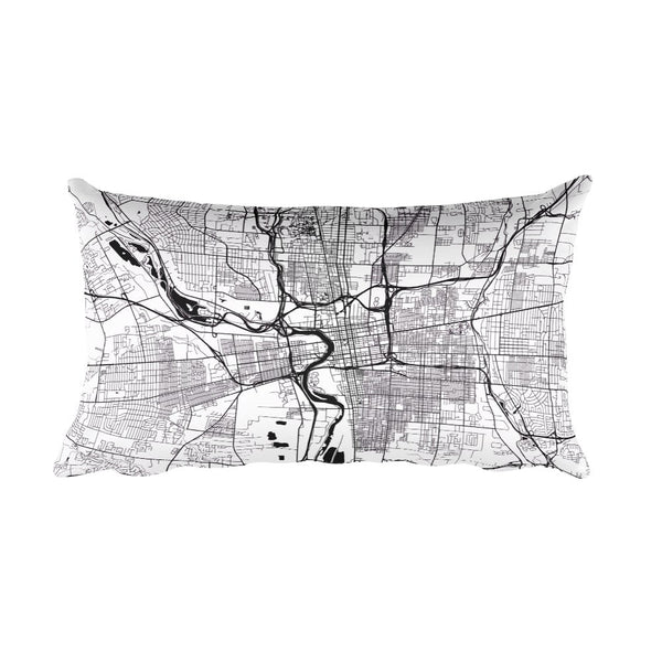Columbus black and white throw pillow with city map print 12x20