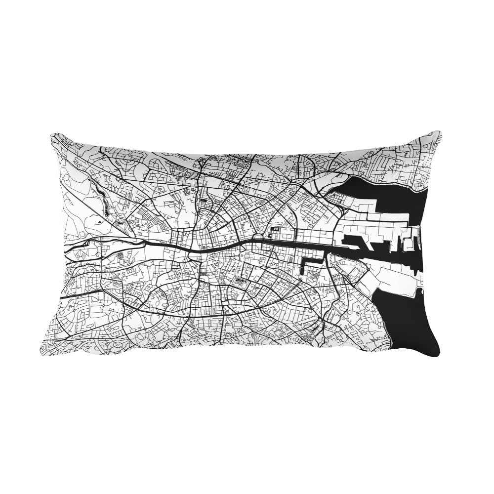 Dublin black and white throw pillow with city map print 12x20