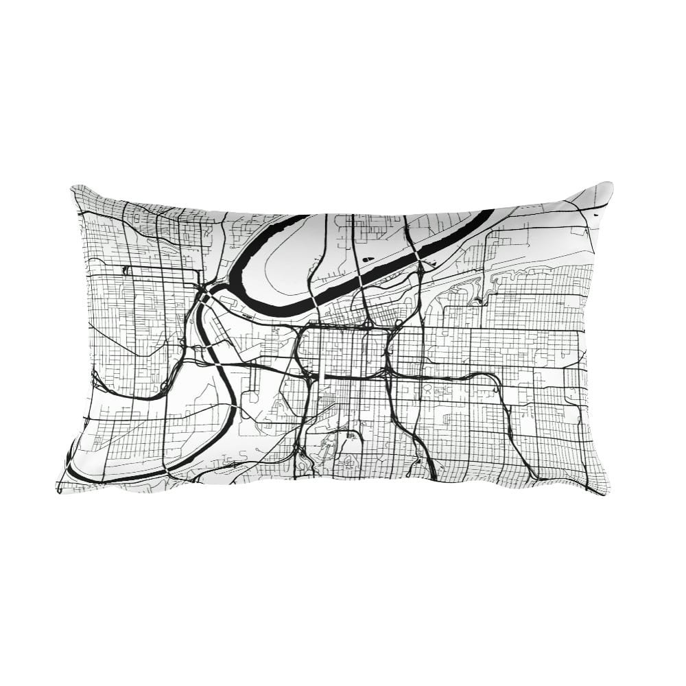 Kansas City black and white throw pillow with city map print 12x20