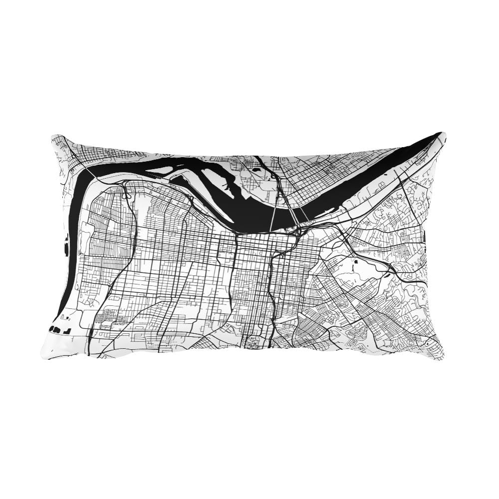 Louisville black and white throw pillow with city map print 12x20