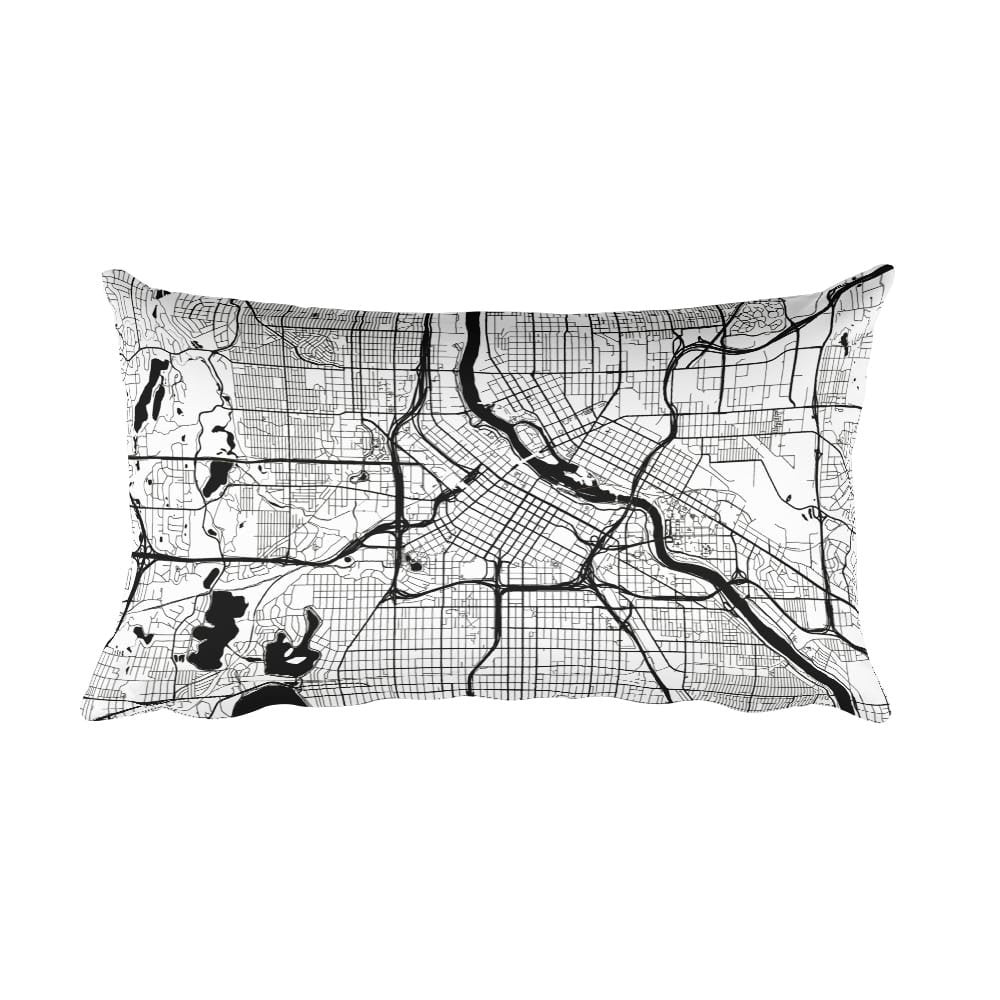 Minneapolis black and white throw pillow with city map print 12x20
