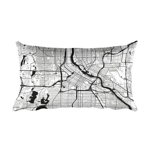 Minneapolis black and white throw pillow with city map print 12x20