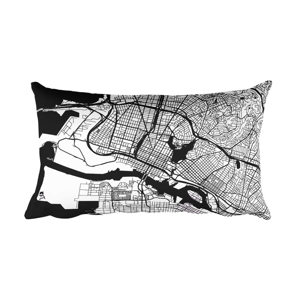 Oakland black and white throw pillow with city map print 12x20
