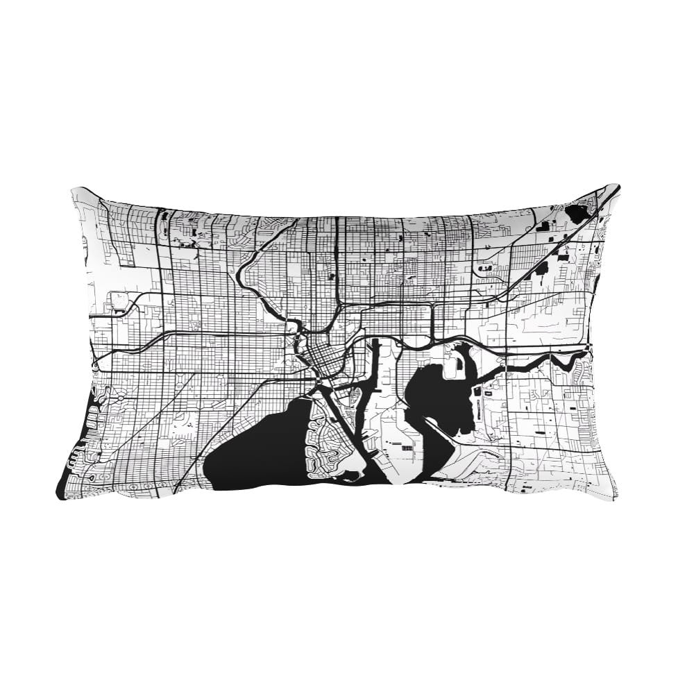 Tampa black and white throw pillow with city map print 12x20